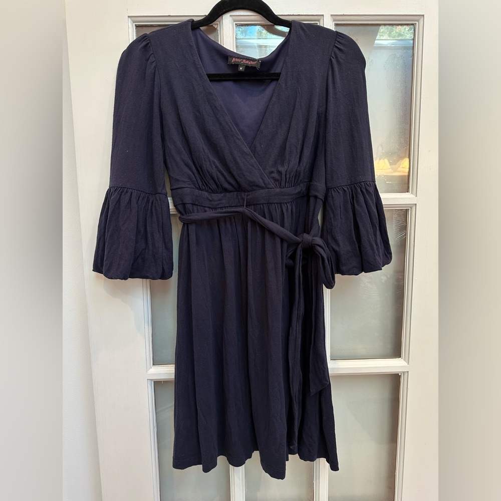 Vintage Betsey Johnson Y2K 90’s Navy Blue Babydoll Mini Dress Size M Flawed Gem